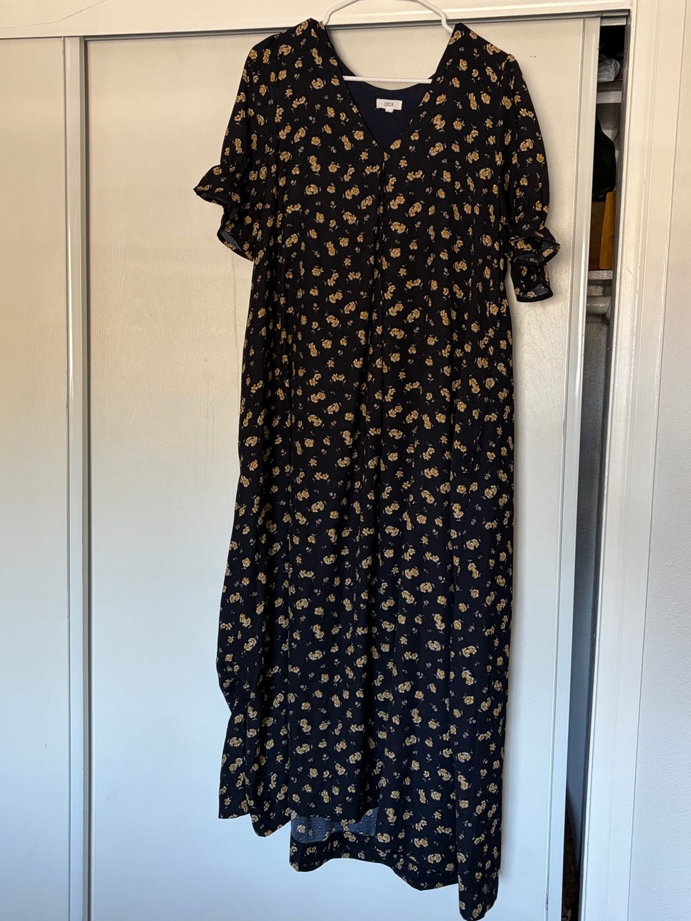Lucca Couture Black Maxi Dress with Yellow Floral Print